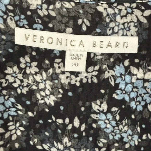 Veronica Beard Sean Wrap Dress Womens 20 Black Ditsy Floral Silk Ruched Ruffle - Picture 4 of 14